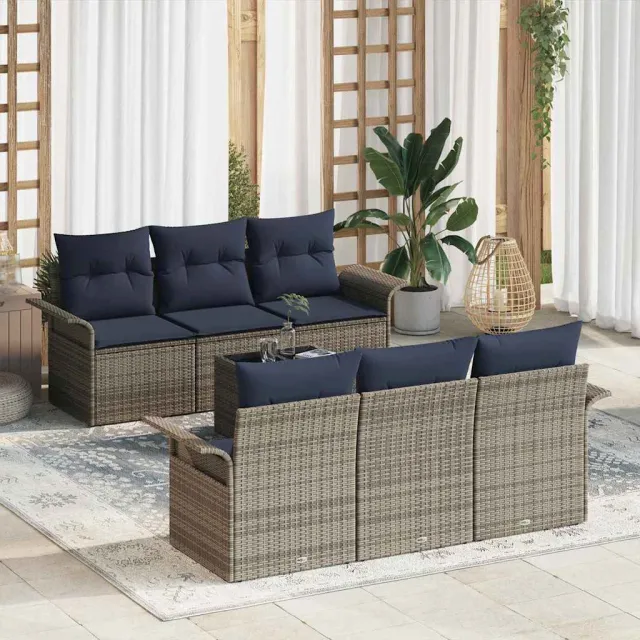 vidaXL Tuin Sofa Set 7 st Grijs poly rattan, foto 2