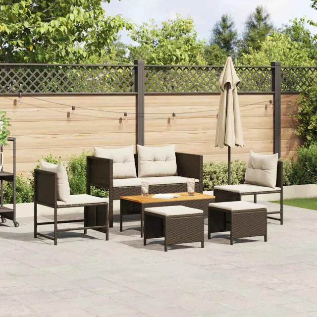 vidaXL Tuinbankenset 6 st Bruin en Crème poly rattan