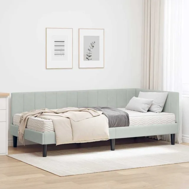vidaXL Hoekbedframe met Matras 2 st Lichtgrijs 90 x 190 cm Fluweel