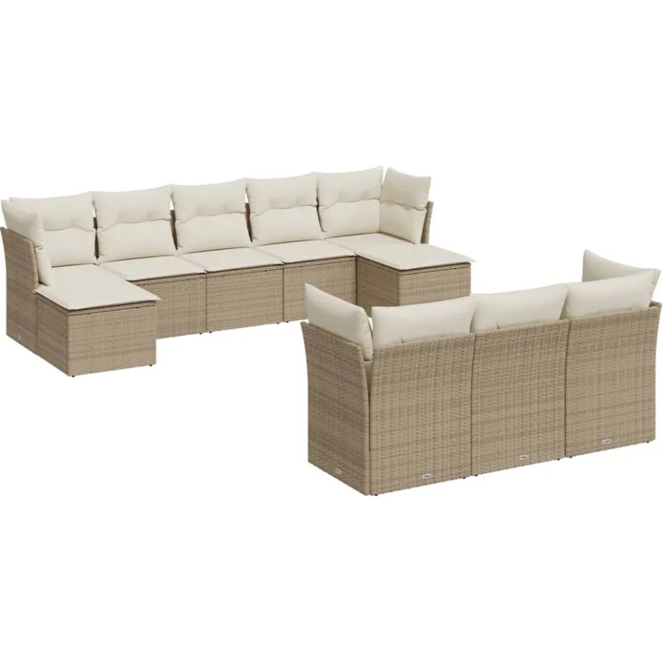 vidaXL 10-delige Loungeset met kussens poly rattan beige, foto 3