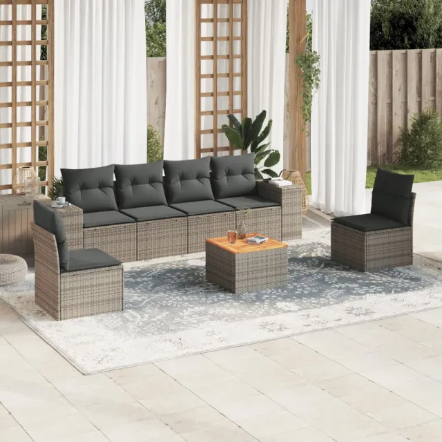 vidaXL 7-delige Loungeset met kussens poly rattan grijs, foto 2