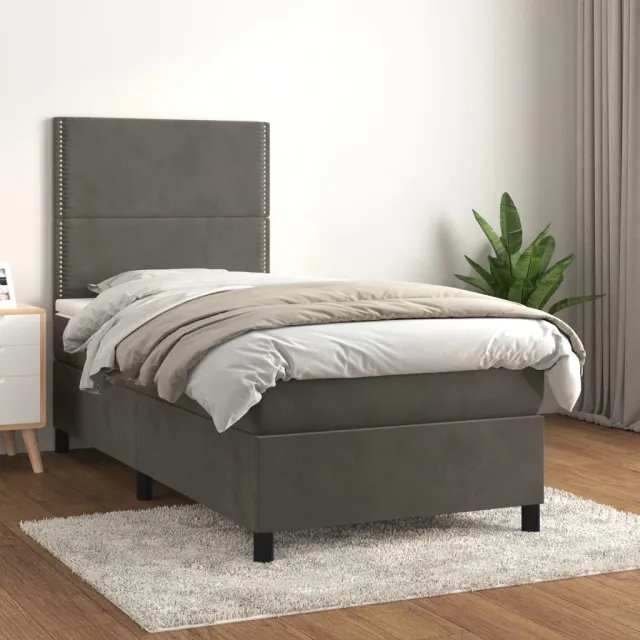 vidaXL Boxspring met matras fluweel donkergrijs 80x200 cm grijs