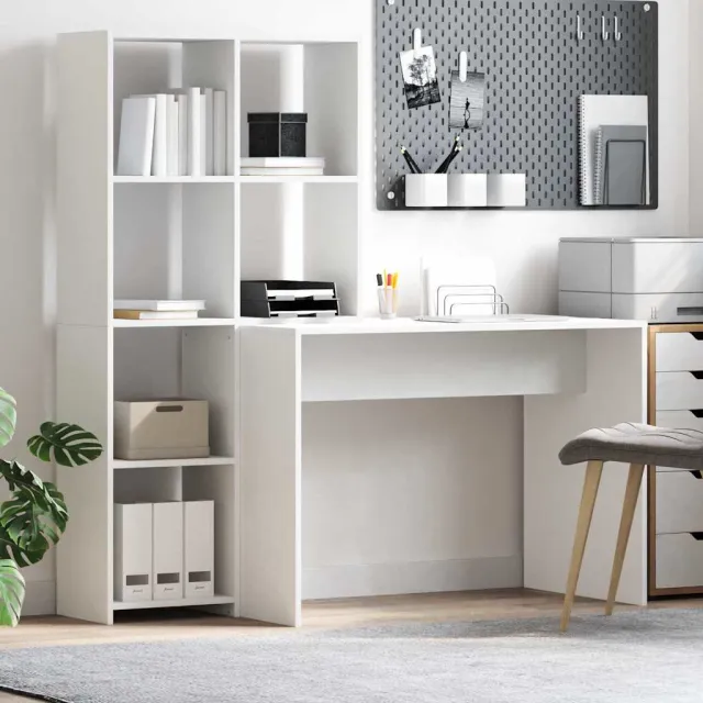 vidaXL Bureau Wit 138,5 x 55 x 143 cm Bewerkt hout, foto 2