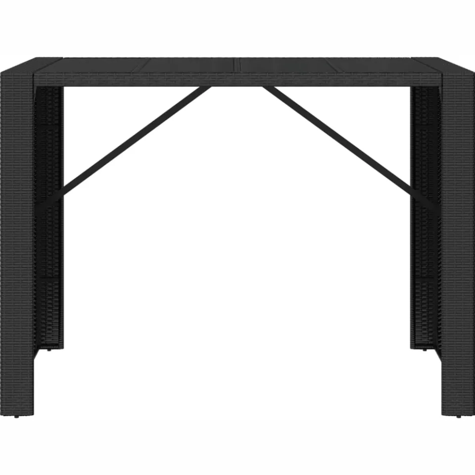 vidaXL Bartafel met glazen blad 145x80x110 cm poly rattan zwart