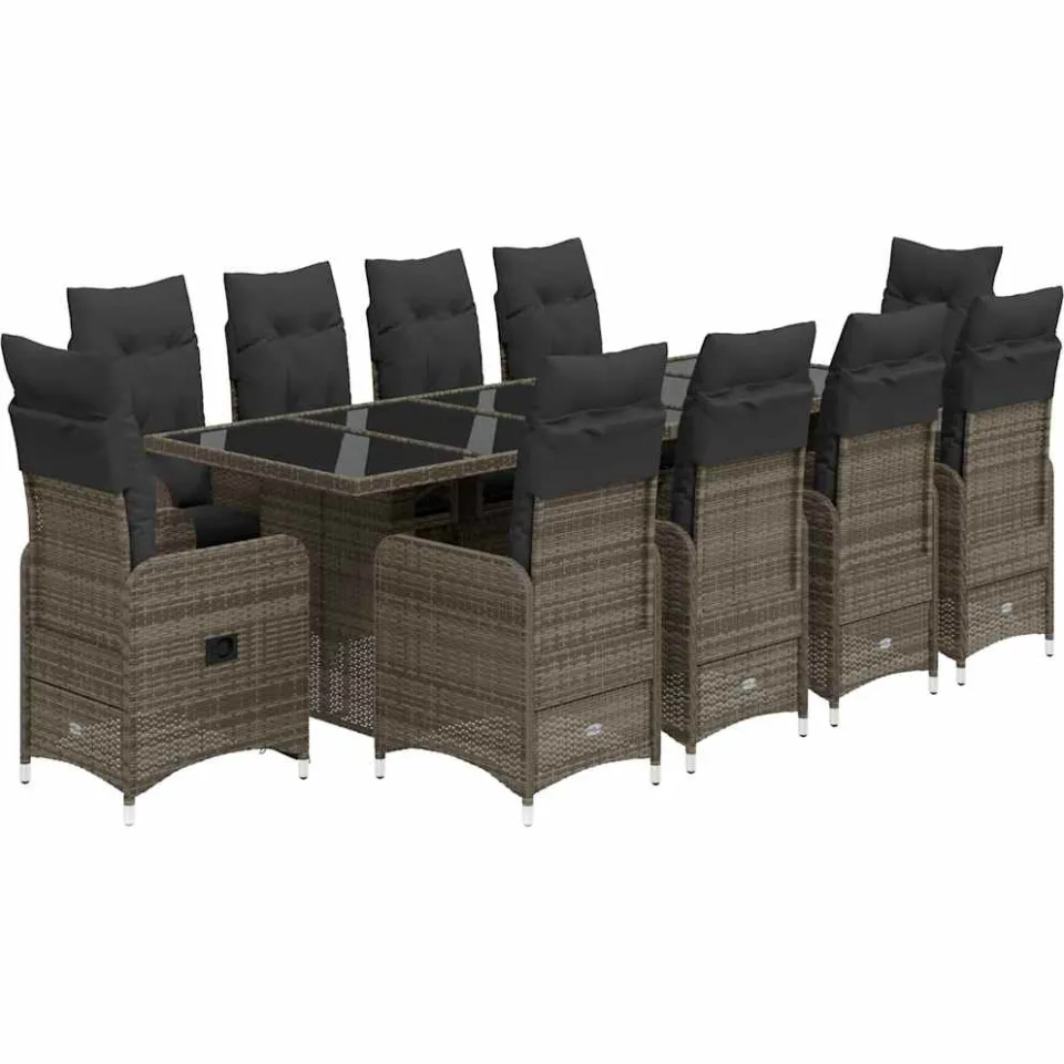 vidaXL 11-delige Bistroset met kussens poly rattan grijs, foto 3