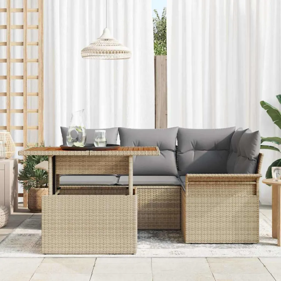 vidaXL Tuin Sofa Set 5 st Beige Poly riet, foto 3