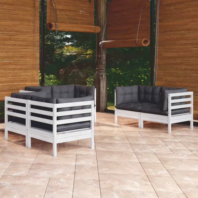 vidaXL 6-delige Loungeset met kussens massief grenenhout wit, foto 2