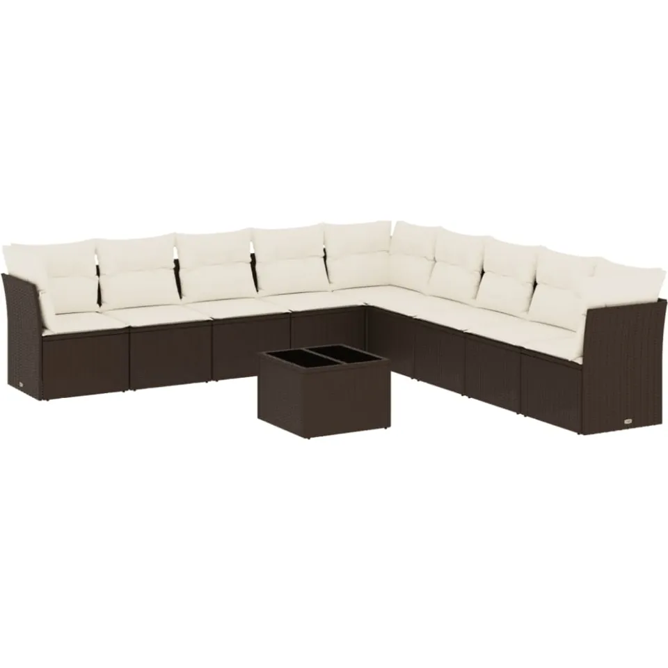 vidaXL 10-delige Loungeset met kussens poly rattan bruin, foto 3