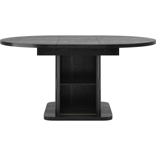 SONNENH Uitschuifbare eettafel met opbergvoet en schuifdeuren - Zwart - 110 tot 149,8 cm Zwart met decoratieve houtstructuur