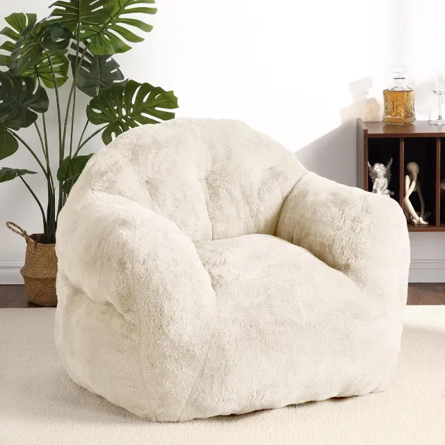 HOERFURIY Grote zitzak van 51 inch voor volwassenen - Comfortabele zitzak - Compacte vloerzitzak met ondersteunende rugleuning en armleuningen, gemakkelijk te reinigen stof - 130 × 104 × 84 cm - Ivoorwit crèmekleurig