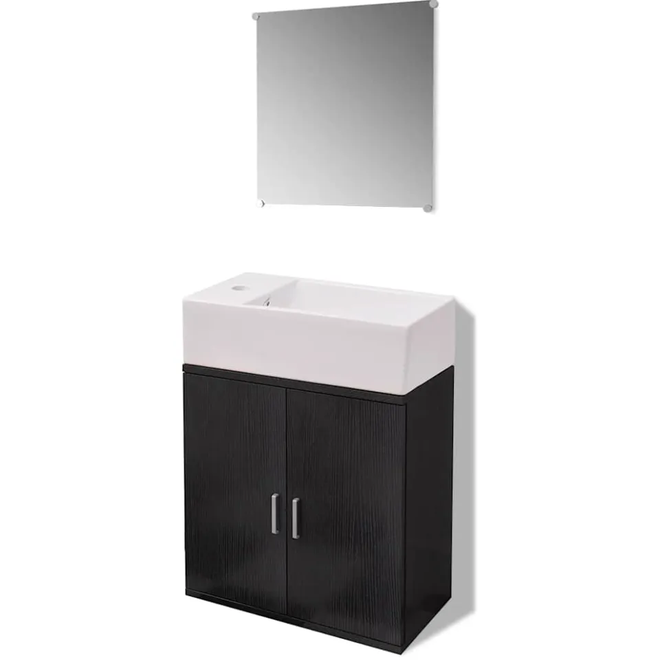 vidaXL Badkamermeubelset met wasbak zwart 3-dlg, foto 3