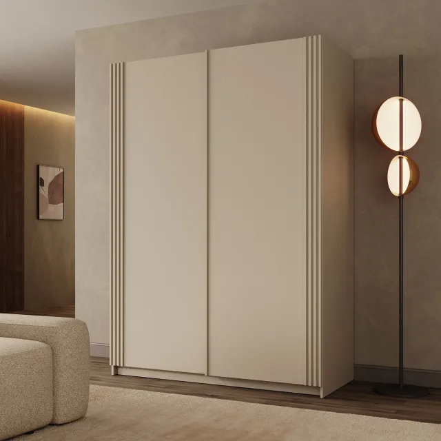 MEUBELLA Lurea - Kledingkast met schuifdeuren - Beige - 150x61x210 cm