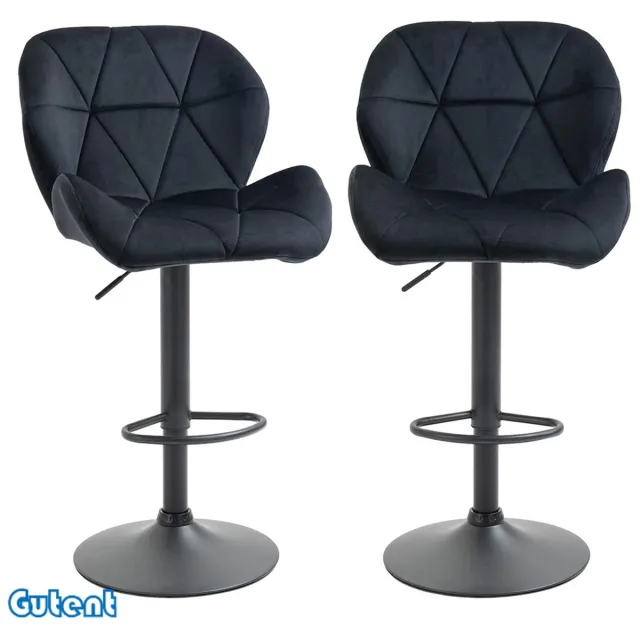 Gutent Barkrukken - set van 2 - draaibaar met rugleuning - in hoogte verstelbaar - fluweel - Zonder armleuningen - schuim - Zwart - 51,5x 57,5 x 93-114,5cm