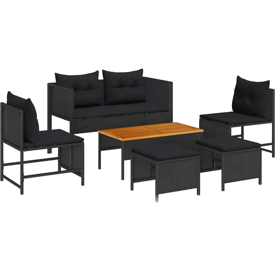 vidaXL Tuinbankenset 6 st Zwart poly rattan