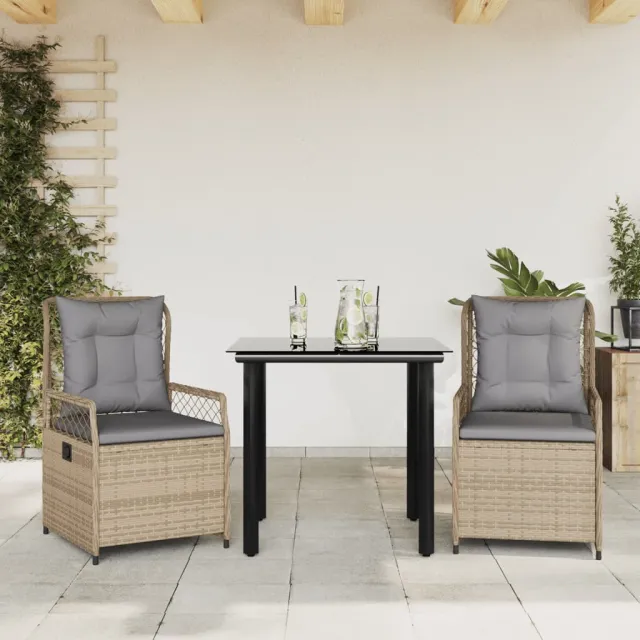 vidaXL 3-delige Tuinset met kussens poly rattan beige, foto 2
