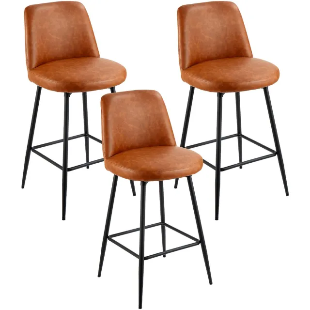 Vevor Barkruk, Barkruk, 3-Pack (98 cm Hoog), Keukenstoel van PU-Leer met Rugleuning en metalen Frame, Bistrostoel (Draagvermogen 136,1 Kg), Keuken, Eetkamer, Bar, Keukeneiland, Barkruk, Bruin