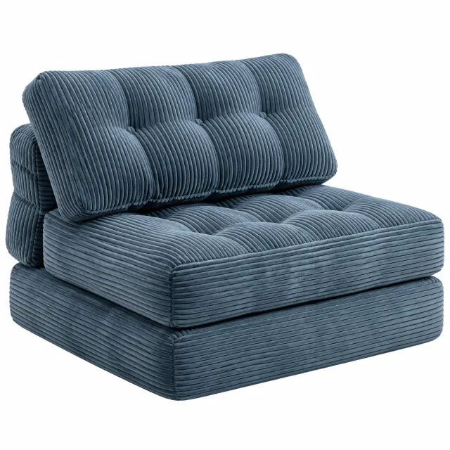 Tremeo 2-in-1 Corduroy Slaapbank - Bank - 85 x 85 x 57 cm - Blauw