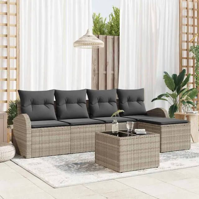 vidaXL Tuin Sofa Set 6 st Lichtgrijs poly rattan