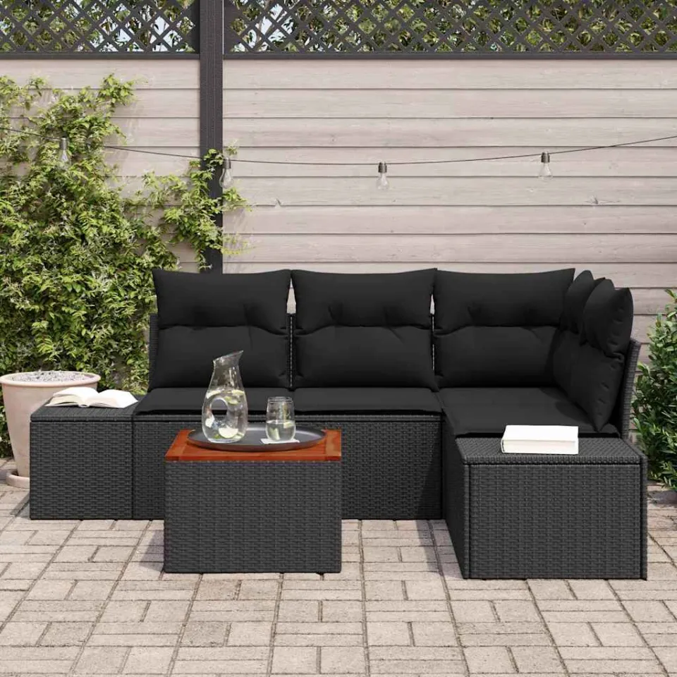 vidaXL Tuinbankenset 5 st Zwart poly rattan, foto 3