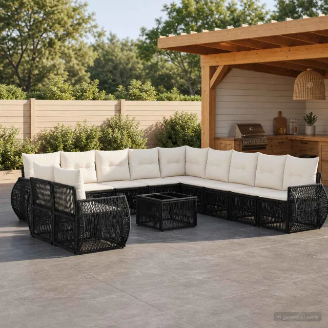 vidaXL Tuinbankenset 12 st Zwart en Cream Wit poly rattan