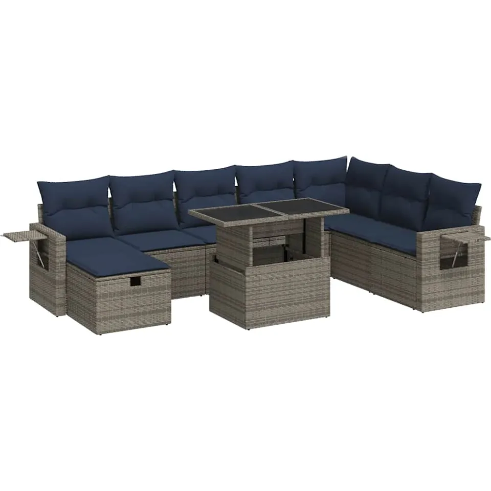 vidaXL 9-delige Loungeset met kussens poly rattan acacia grijs, foto 3