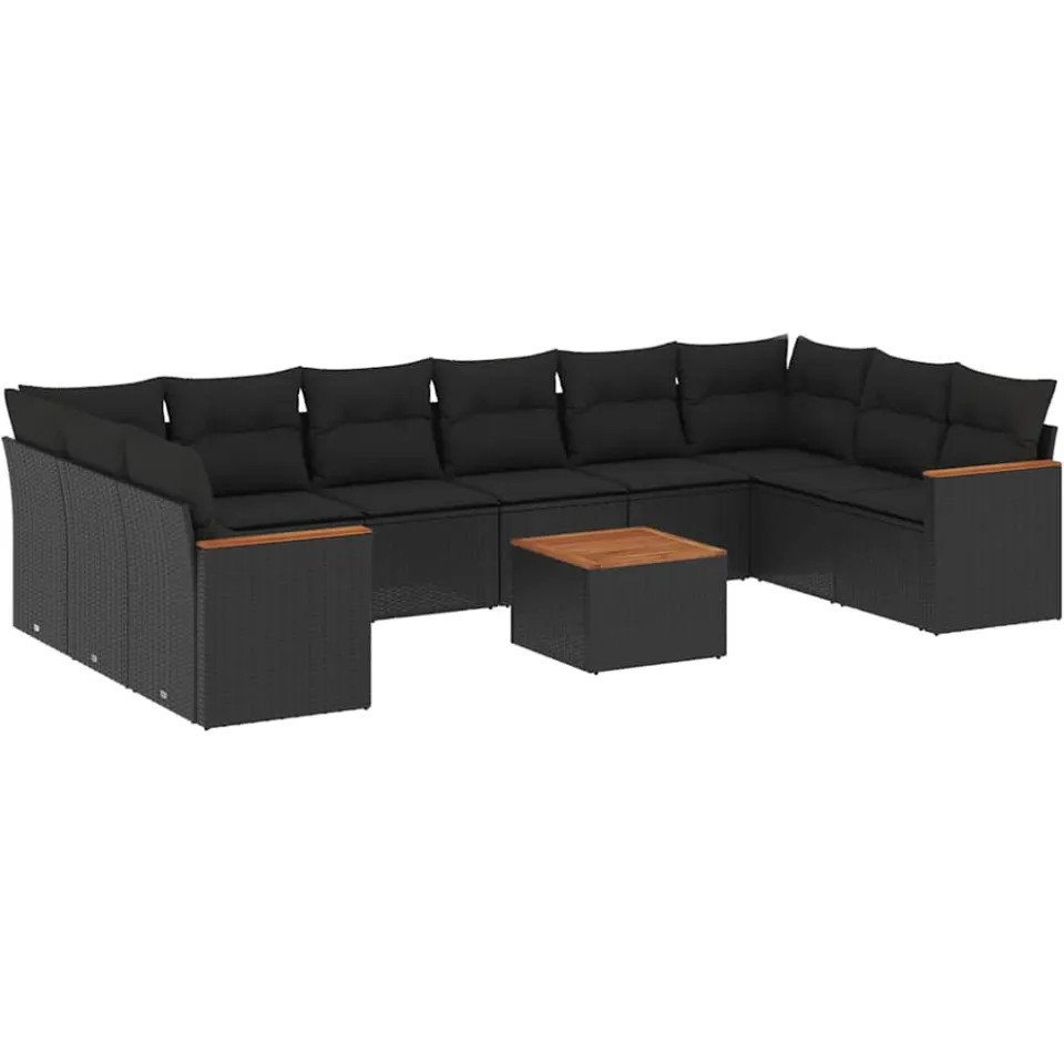 vidaXL 11-delige Loungeset met kussens poly rattan zwart