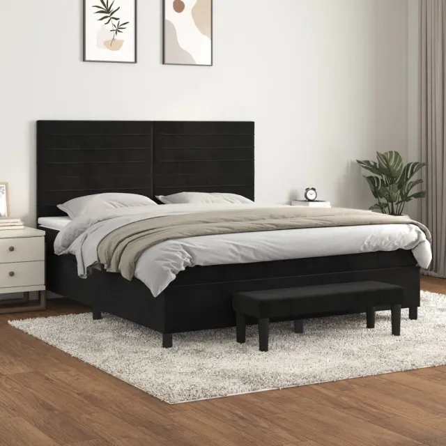vidaXL Boxspring met matras fluweel zwart 160x200 cm