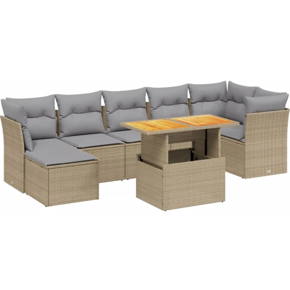 vidaXL 8-delige Loungeset met kussens poly rattan beige