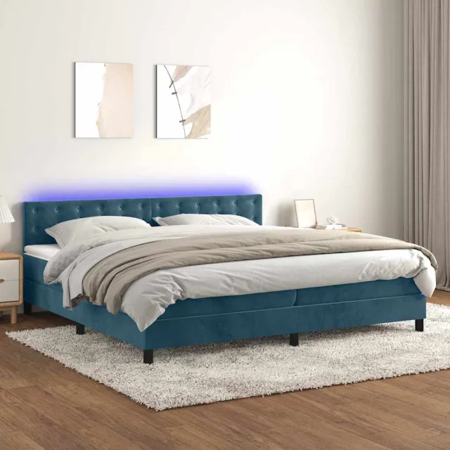 vidaXL Boxspring met matras en LED fluweel donkerblauw 200x200 cm blauw