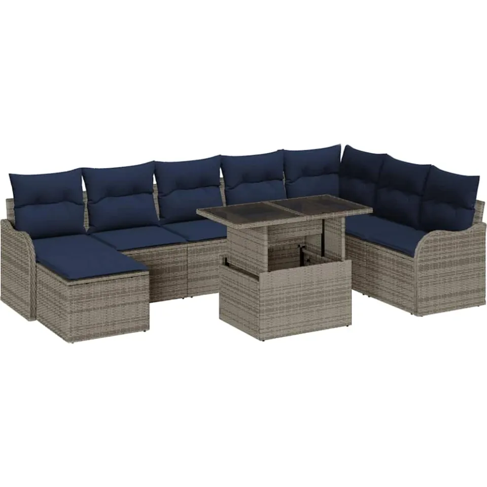 vidaXL Tuin Sofa Set 9 st Grijs Poly riet, foto 4