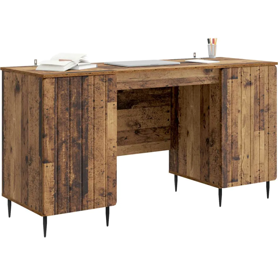 vidaXL Bureau Oud hout 142,5 x 50 x 75 cm Bewerkt hout Bruin