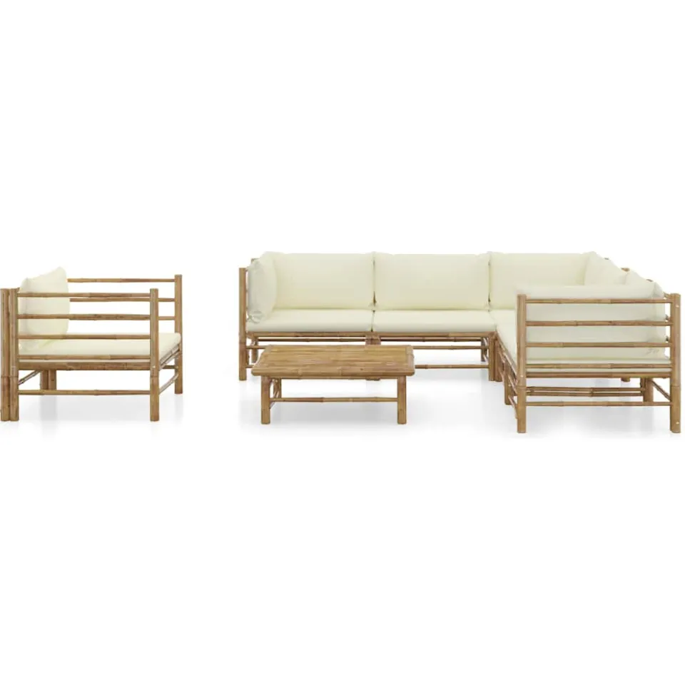 vidaXL 7-delige Loungeset met crèmewitte kussens bamboe, foto 2