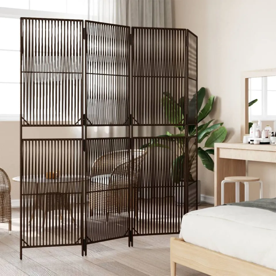 vidaXL Kamerscherm 4 panelen poly rattan bruin, foto 4