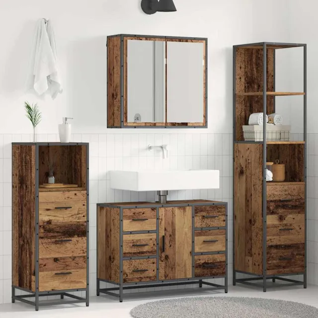 vidaXL Badkamermeubelset 3 st Oud Hout 80 x 33 x 60 cm Bewerkt hout bruin, foto 2