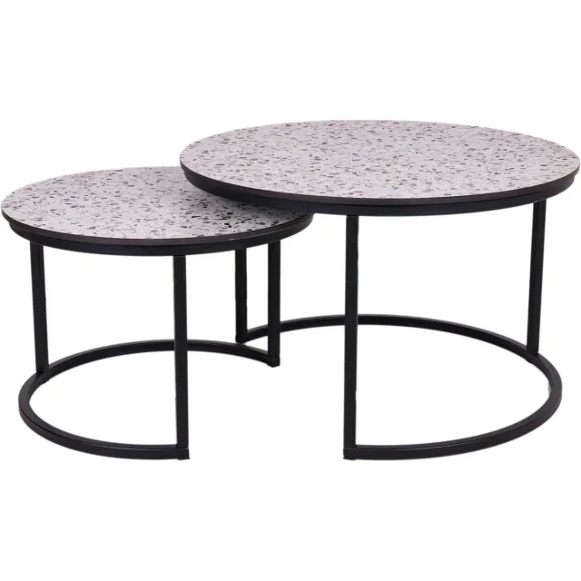 MaximaVida ronde salontafel set Lucca XL 75 en 58 cm - HPL terrazzo look Wit