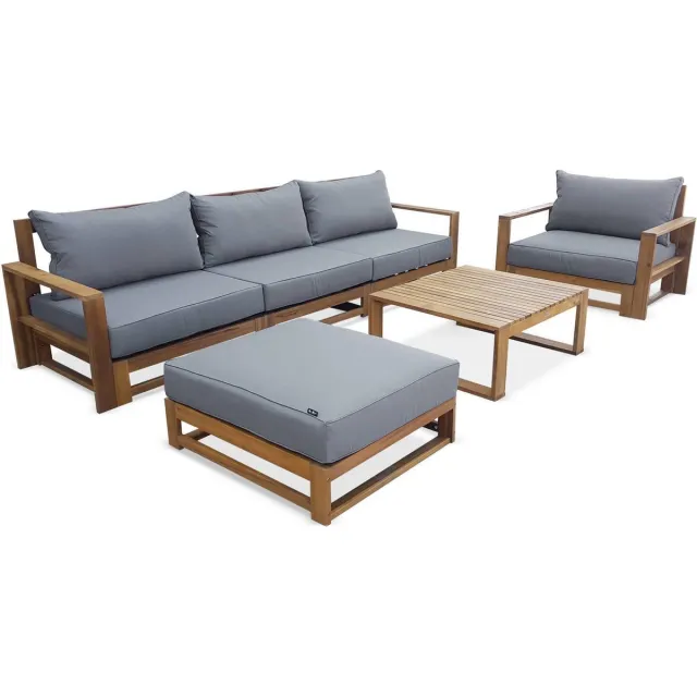 sweeek Loungeset van acaciahout voor 5 personen met salontafel 6 modulaire elementen - mendoza Grijs