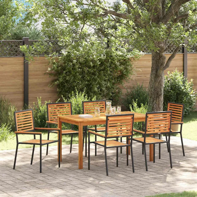 vidaXL Tuin eettafelset 7 st Zwart Massief Acaciahout, foto 2