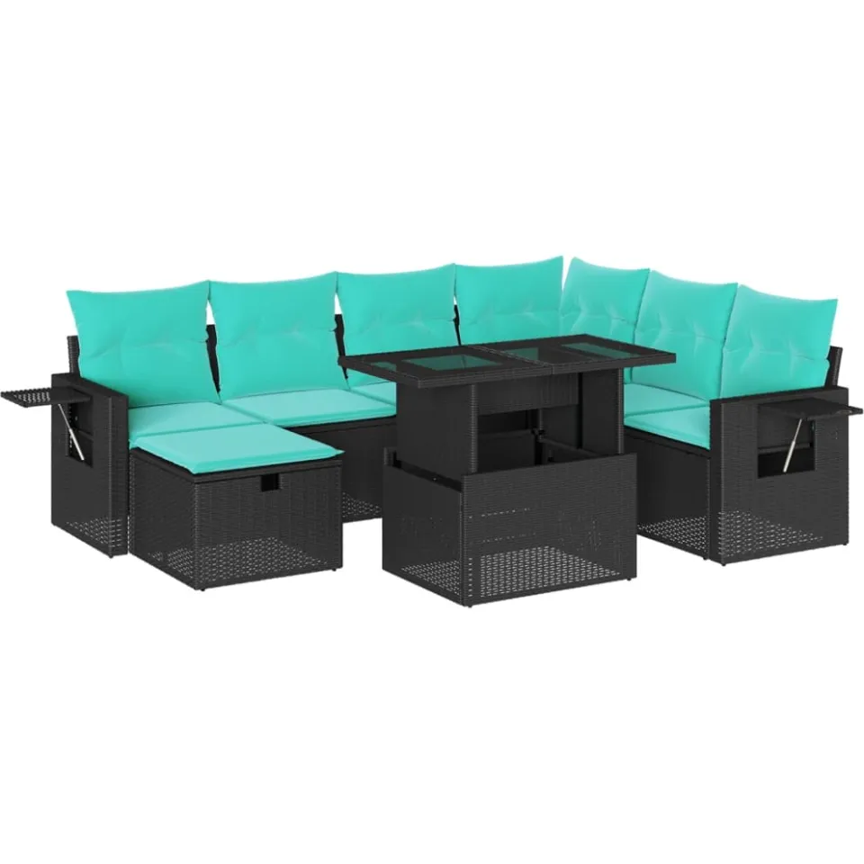 vidaXL 8-delige tuinbankset met kussens, zwart polyrotan, foto 3