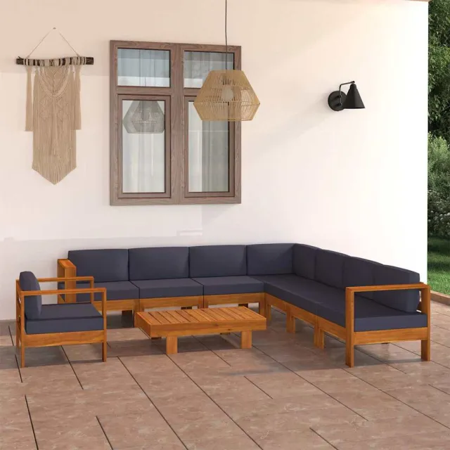 vidaXL 9-delige Loungeset met donkergrijze kussens acaciahout grijs, foto 2
