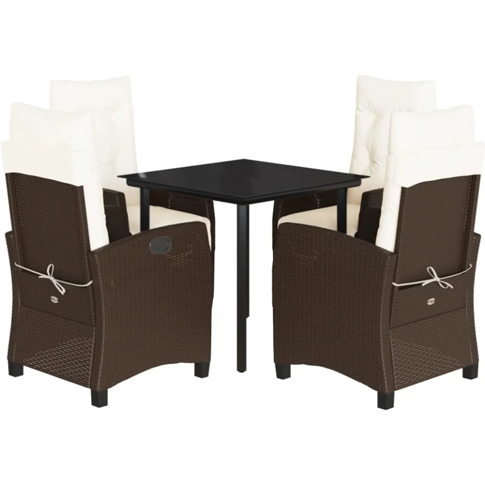 vidaXL 5-delige Tuinset met kussens poly rattan bruin, foto 3