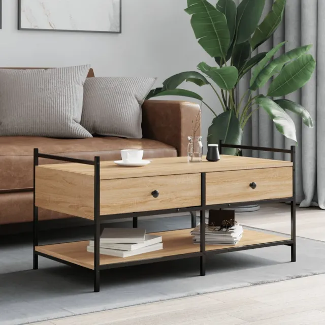 vidaXL Salontafel 99x50x50 cm bewerkt hout grijs sonoma eikenkleurig, foto 2