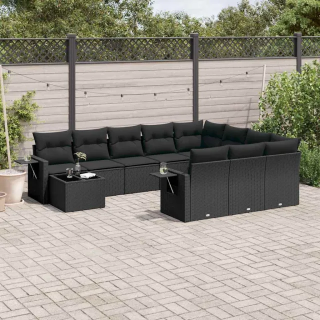 vidaXL 11-delige Loungeset met kussens poly rattan zwart, foto 2