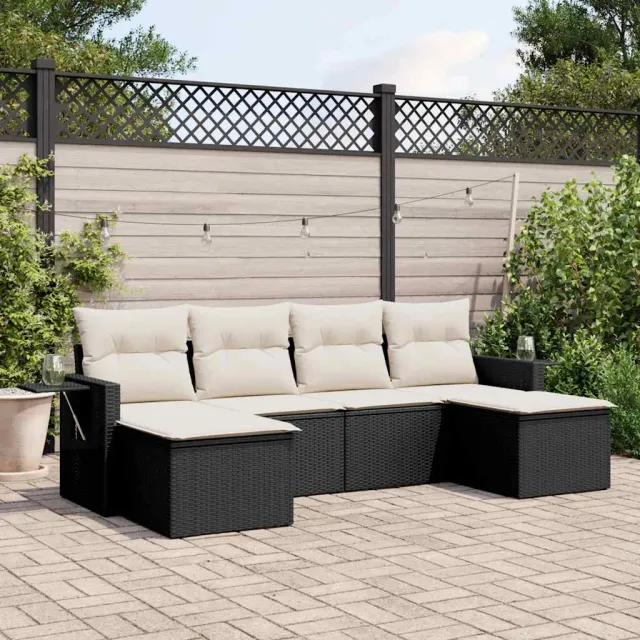 vidaXL 6-delige Loungeset met kussens poly rattan zwart, foto 2