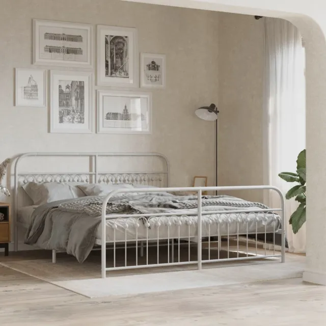 vidaXL Bedframe met hoofd- en voeteneinde metaal wit 183x213 cm