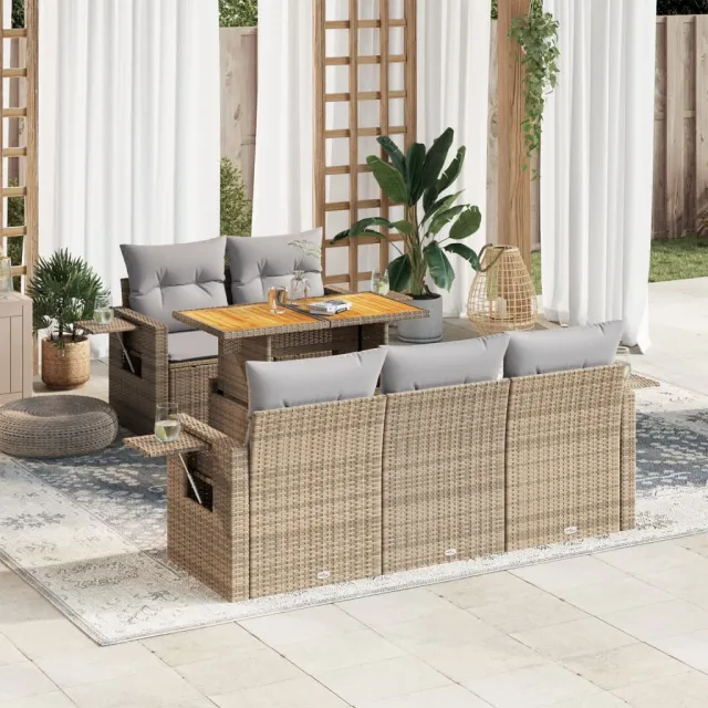 vidaXL 6-delige Loungeset met kussens poly rattan beige, foto 2