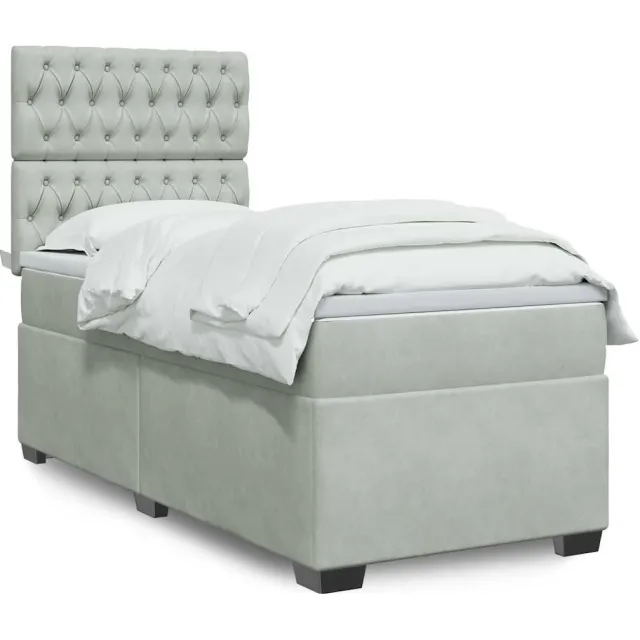 vidaXL Boxspring met matras fluweel lichtgrijs 90x190 cm grijs