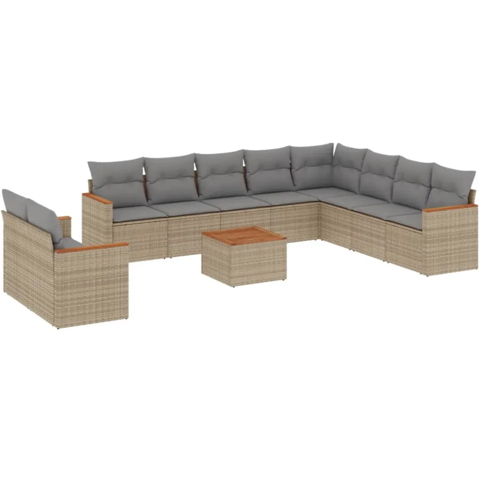 vidaXL 11-delige Loungeset met kussens poly rattan gemengd beige, foto 3