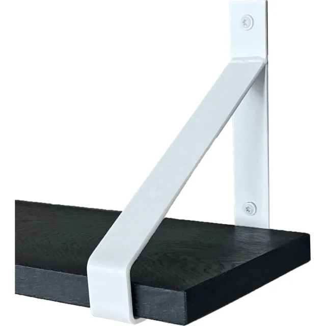 GoudmetHout Wandplank Industrieel - 160 x 20 cm Muurplank - Zwart Eiken Hout - Decoratie Wandrek & Boekenrek - Hangplank Keuken - Wall Shelf + 2 Mat Witte Plankdragers van Staal Zwart - Mat wit - 20 cm