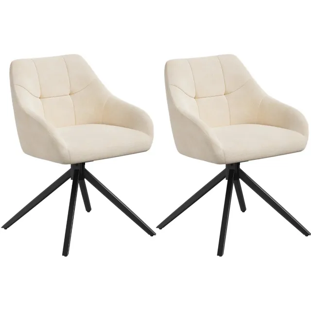 Gudalio Eetkamerstoelen - Set van 2 - Stoelen - Eettafel Stoelen - Keukenstoelen - Gewatteerd - 360° Draaibaar - Chenille - Beige
