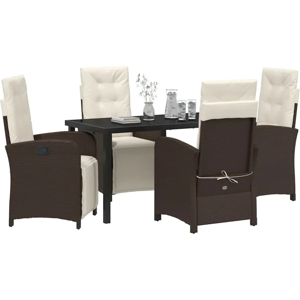 vidaXL Tuin eettafelset 5 st Bruin poly rattan, foto 2